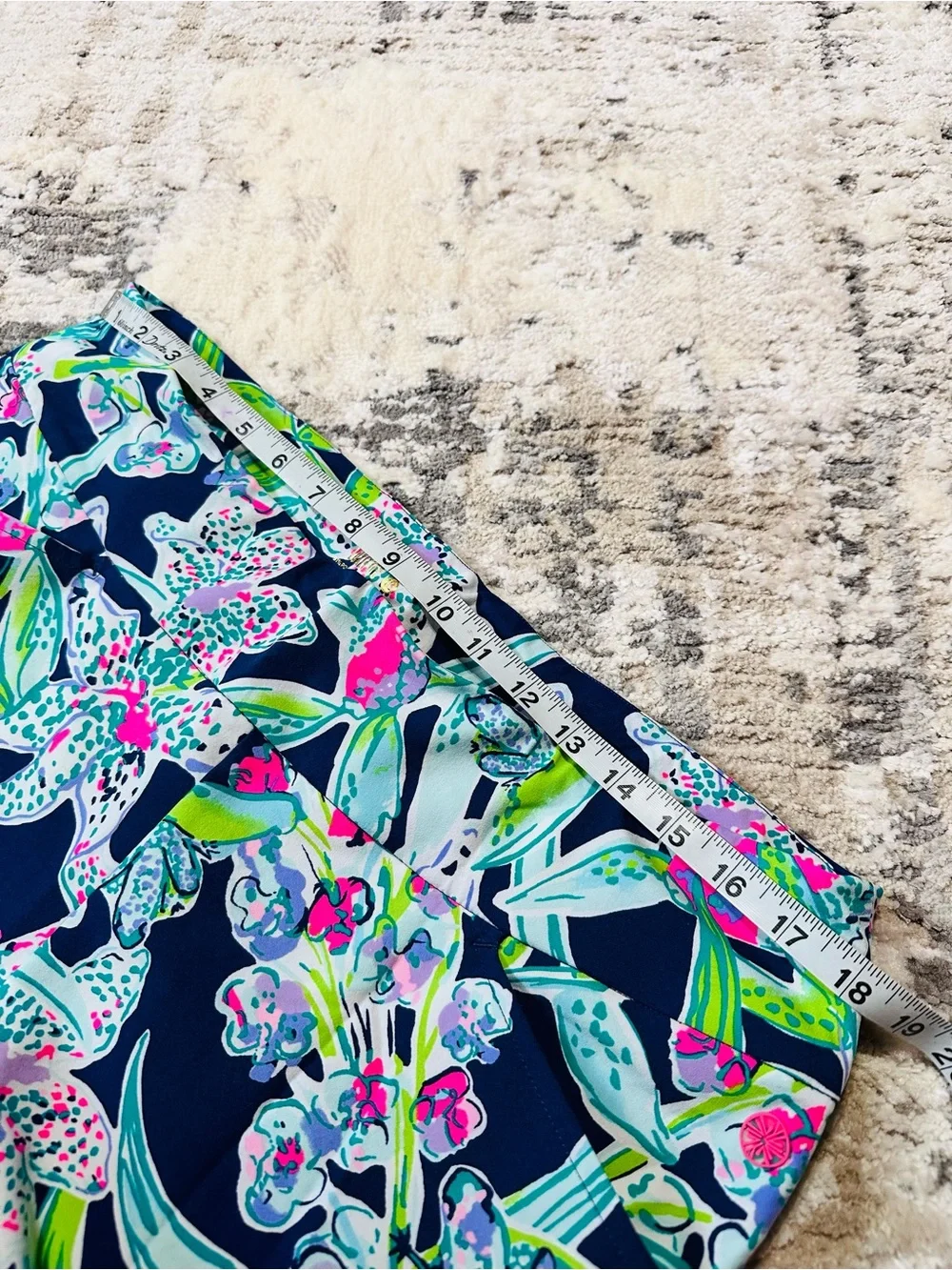 Lilly Pulitzer Luxletic Navy Floral Cropped Pants with Aqua & Pink Highlights